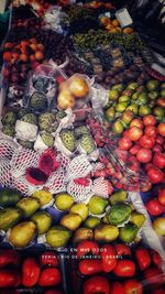 High angle view of fruits for sale in market