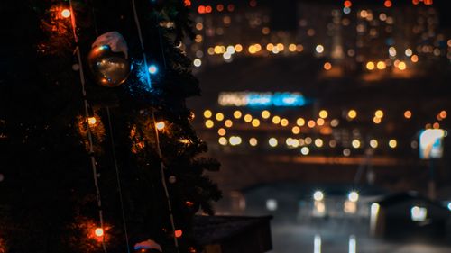 Close-up of illuminated christmas tree