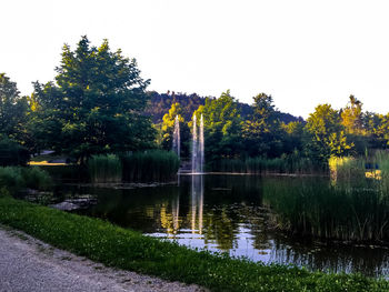 Scenic view of lake against clear sky