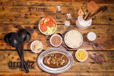 High angle view of food on table