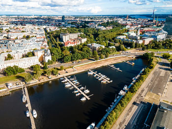 High angle view of buildings in city