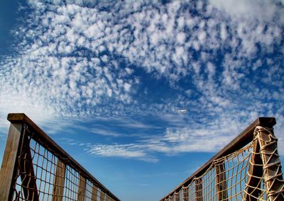 Low angle view of railing against sky