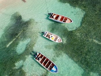 High angle view of ship floating on water