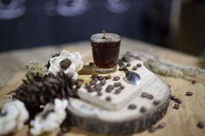 Close-up of coffee cup on table