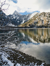 Scenic view of snowcapped mountains against sky