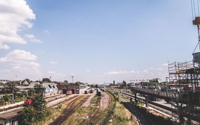 High angle view of railroad track against sky