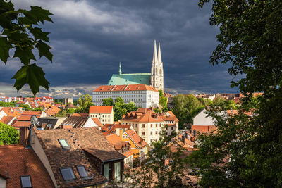 High angle view of townscape against sky