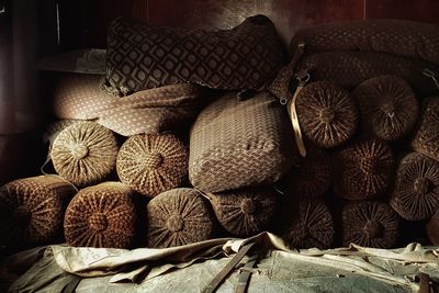 Close-up of wicker basket for sale