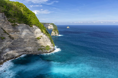 Scenic view of sea against blue sky