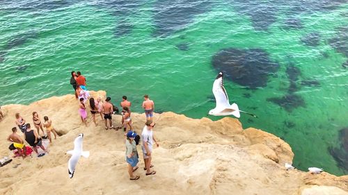 High angle view of people on beach