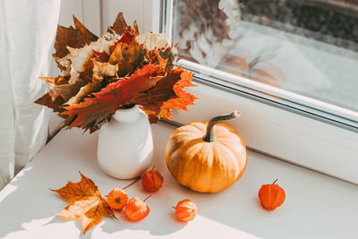 Seasonal autumn home decoration. cozy life in hygge style