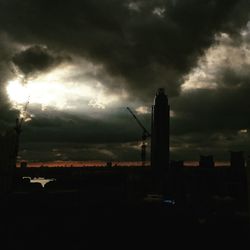 Silhouette of buildings against cloudy sky