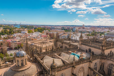 High angle view of buildings in city