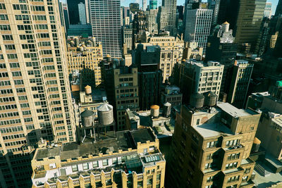 High angle view of buildings in city of manhattan