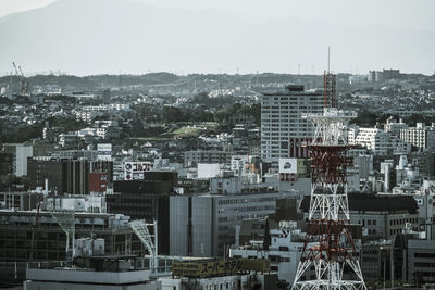 High angle view of buildings in city