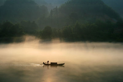 High angle view of boat on lake