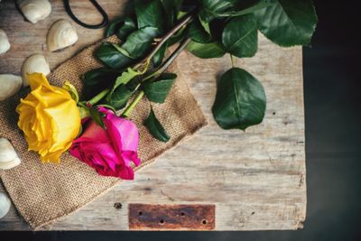 Close-up of rose on table