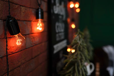 Interior  room with electric lamp on brick wall