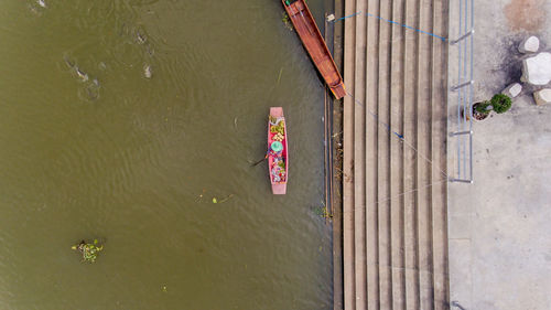 High angle view of boat in water
