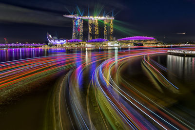 Light trails on street at night