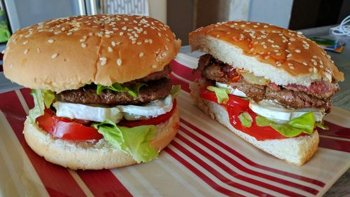 Close-up of hamburgers