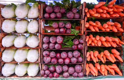 Various vegetables for sale at market stall