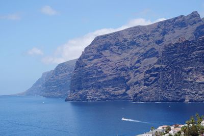 Scenic view of rocky coastline against sky