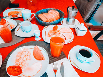 High angle view of food on table