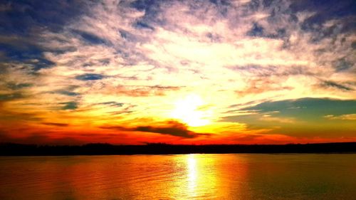 Scenic view of lake against sky during sunset