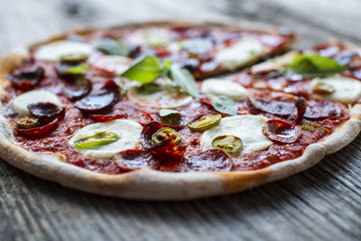 Close-up of pizza on table