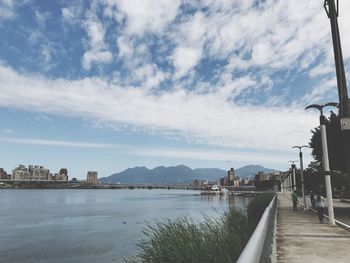 View of river with city in background