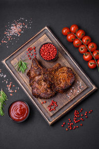 High angle view of food on table