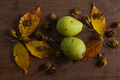 High angle view of fruits on table