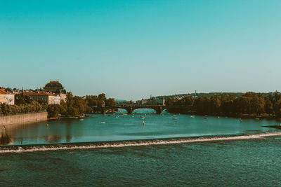 Scenic view of river against clear blue sky