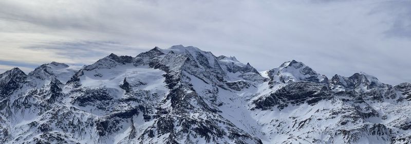 Panoramic view of snowcapped mountains against sky