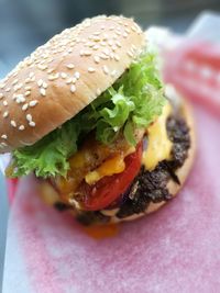 Close-up of burger in plate