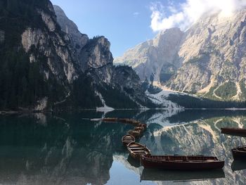 Scenic view of lake and rocky mountains