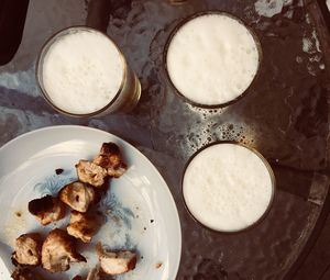 High angle view of bread in plate on table