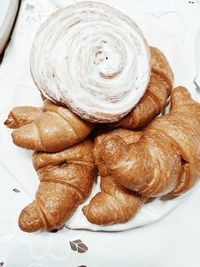 High angle view of breakfast on table