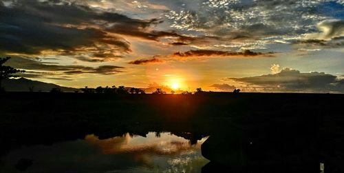 Reflection of clouds in water at sunset