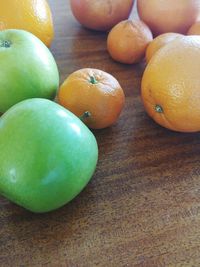 High angle view of fresh fruits on table