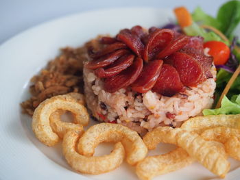 Close-up of burger in plate