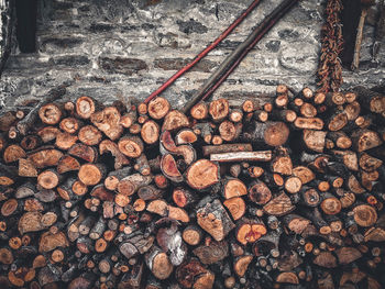 Full frame shot of logs in forest