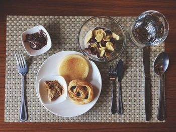 High angle view of breakfast on table