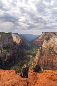 Scenic view of mountain against cloudy sky