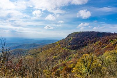 Scenic view of mountains against sky during autumn