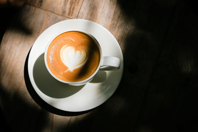 High angle view of coffee on table