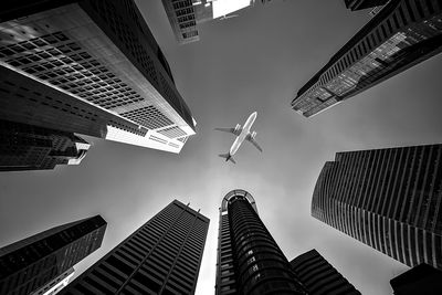 Low angle view of modern buildings against sky