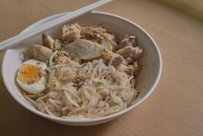 High angle view of meal served in bowl