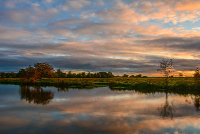 Scenic view of lake against sky during sunset